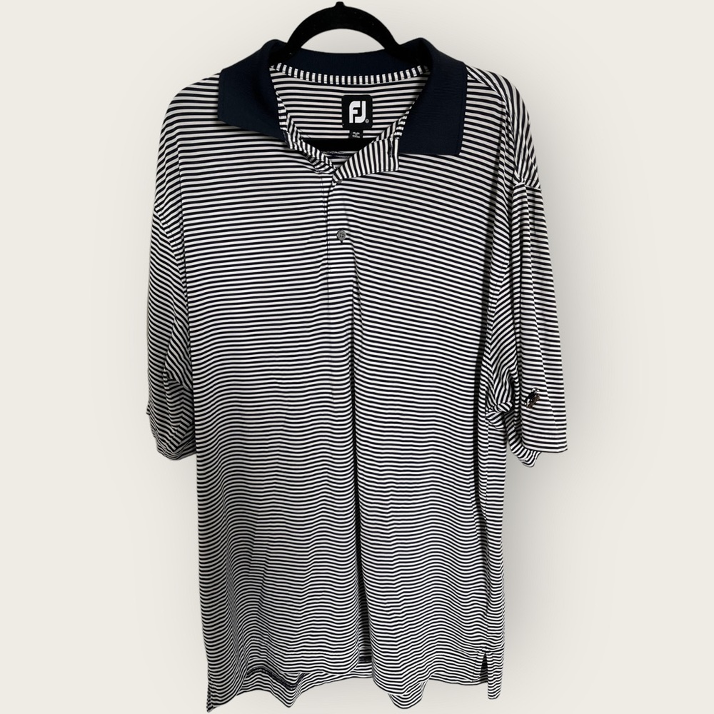 Footjoy FJ Polo Golf‎ Men's XL Top Short Sleeve Stripes Dark Blue Lightweight ✅